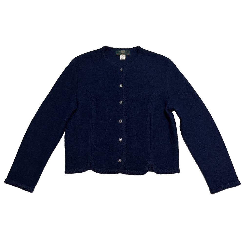 Orvis Women's 100% Wool Knit Button Up Cardigan Sweater Size XL Vintage Blue